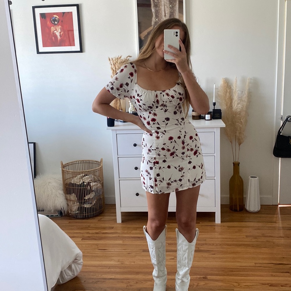White floral mini dress